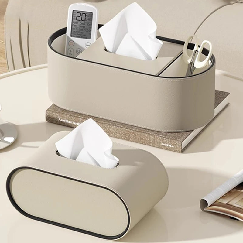 boîte mouchoirs simili cuir moderne blanc orange rangement pinceaux télécommande ciseaux ruban adhésif