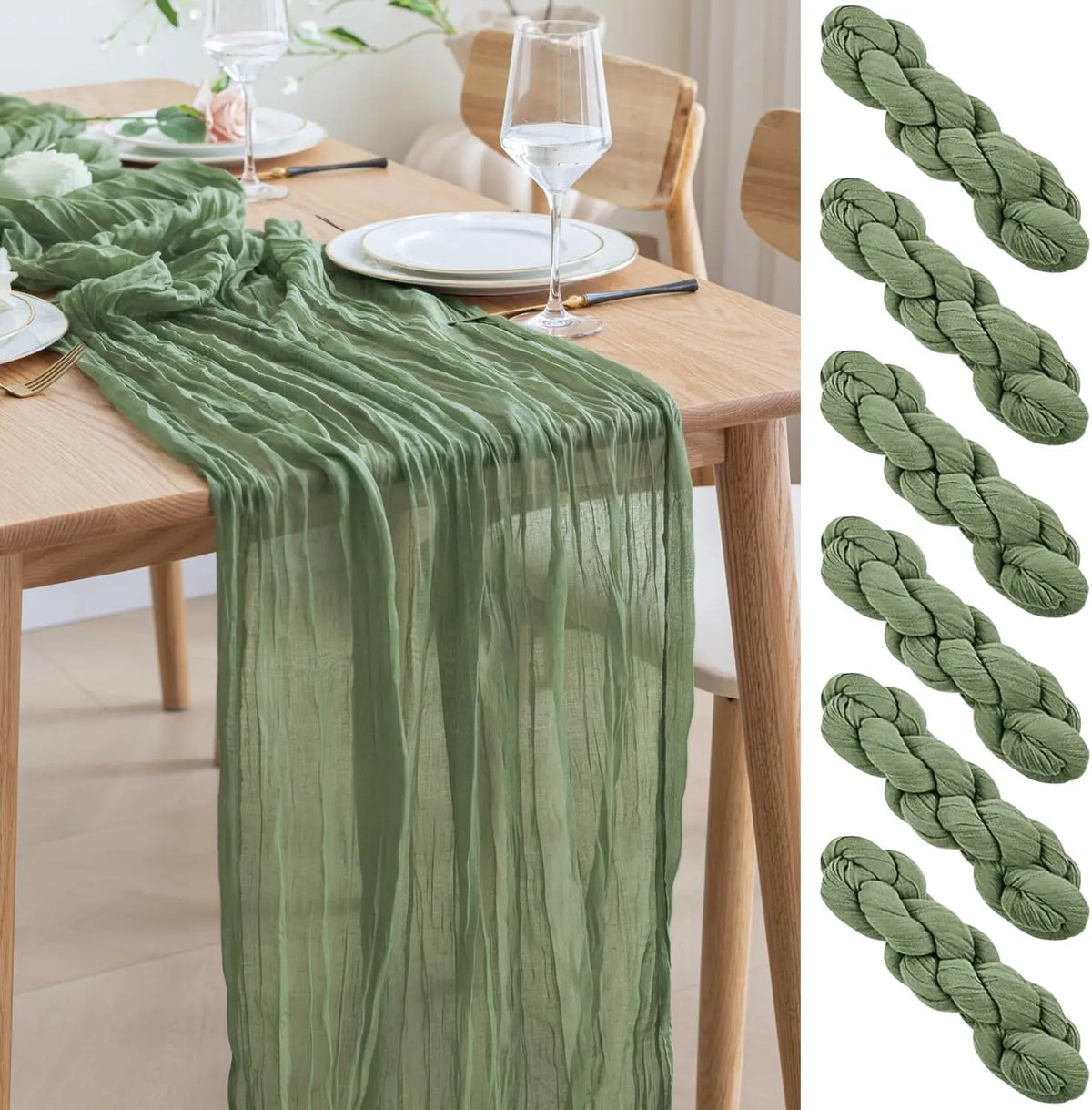 serviettes table vert olive crêpe semi transparentes moderne élégant mariage banquet fleurs artificielles bouquet