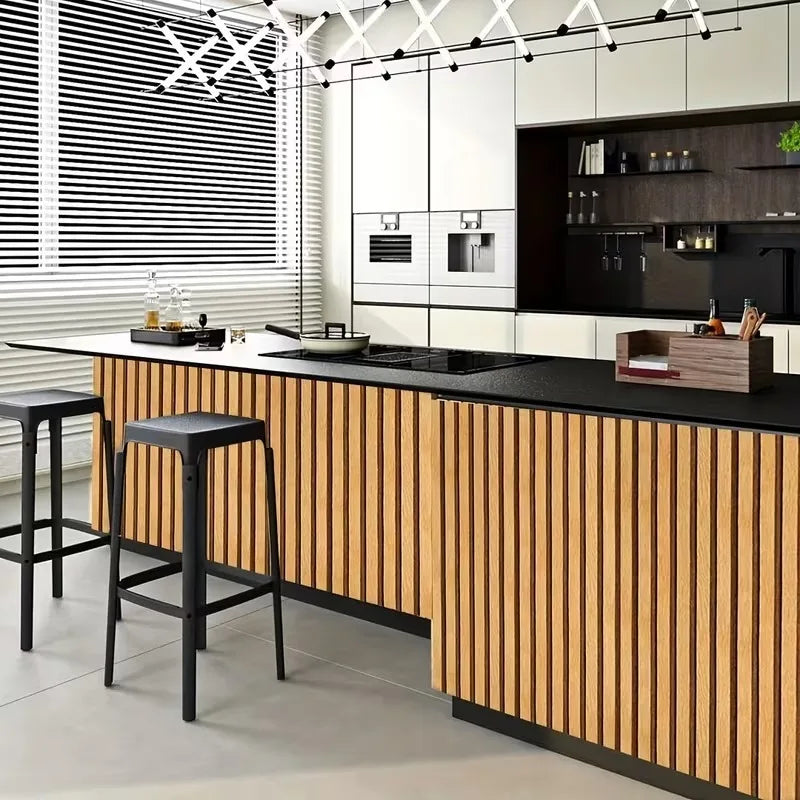 panneau décoratif auto adhésif moderne rayures horizontales beige noir résistant l'eau intérieur