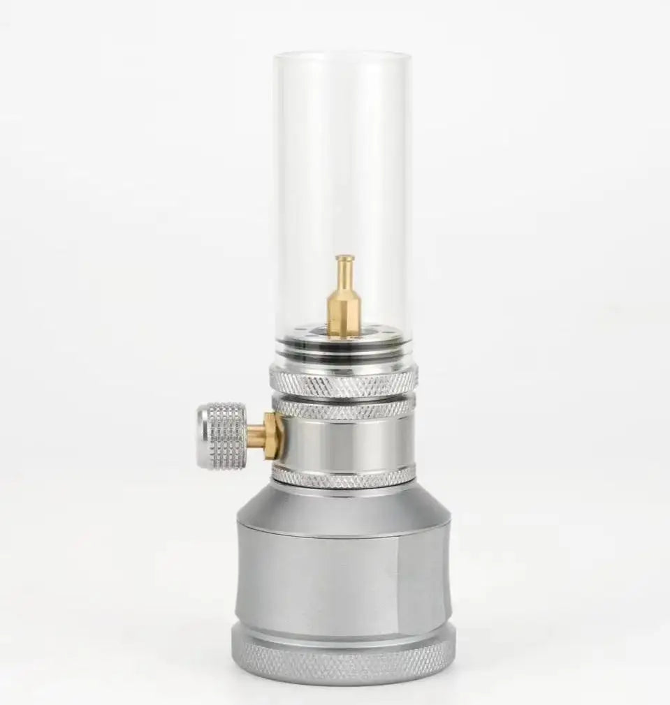 lampe gaz vintage rétro argent doré bleu métal transparent verre fixée tringle decoration fonctionnelle