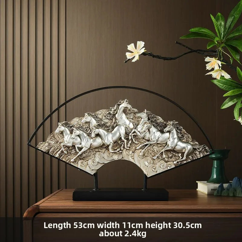 sculpture chevaux argentés meuble bois wavy texture asiatique decor intérieur year