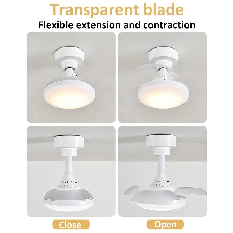 ventilateur rétractable lumière led blanc moderne télécommande variateur intensité minimaliste contemporain