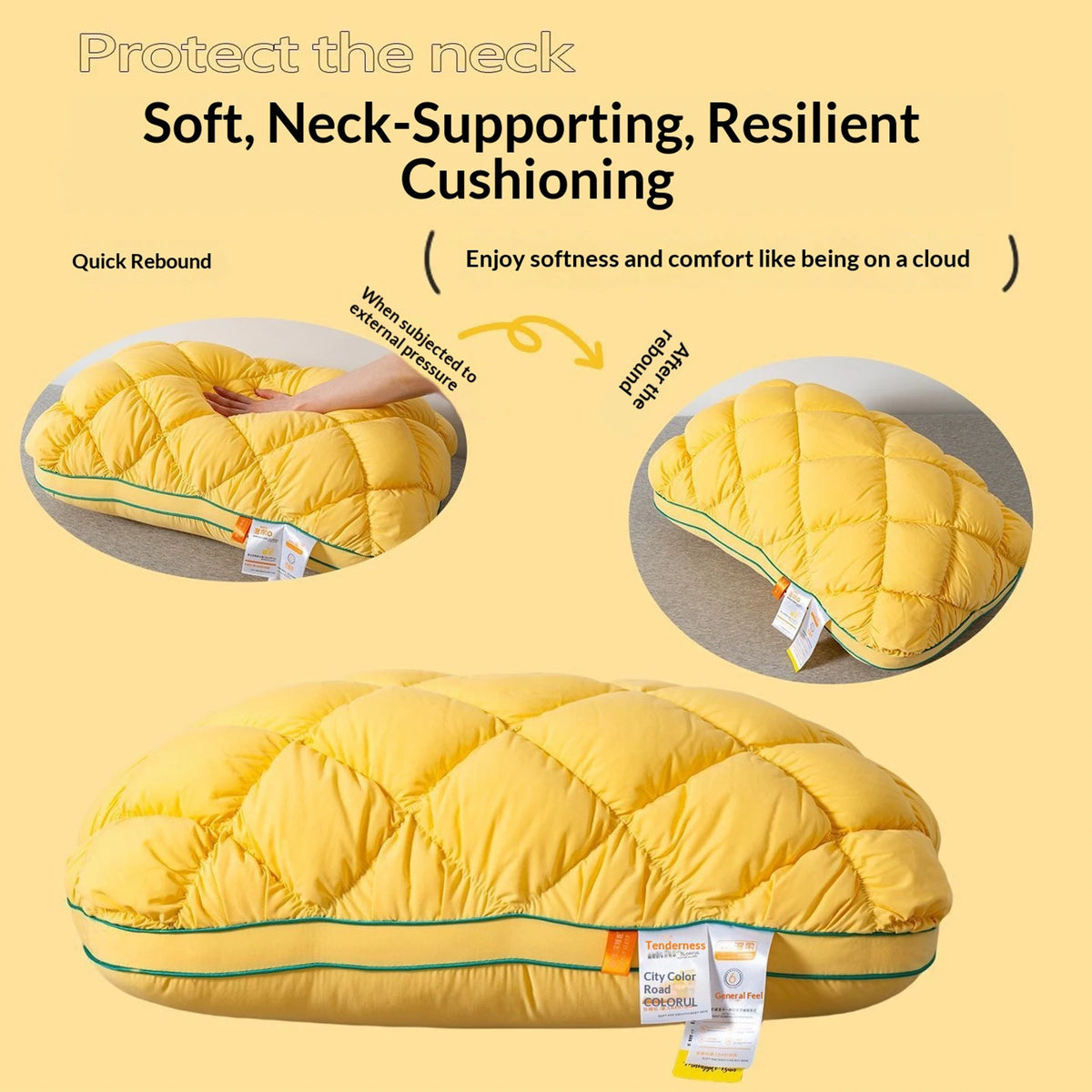 coussins jaune gris blanc coton quadrillé support cervical confortable moderne 48x74cmwashablefluffy