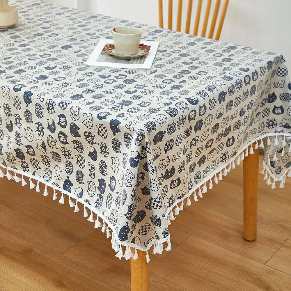 nappe table imperméable chats bleu marine blanche moderne réutilisable tassels cuisine