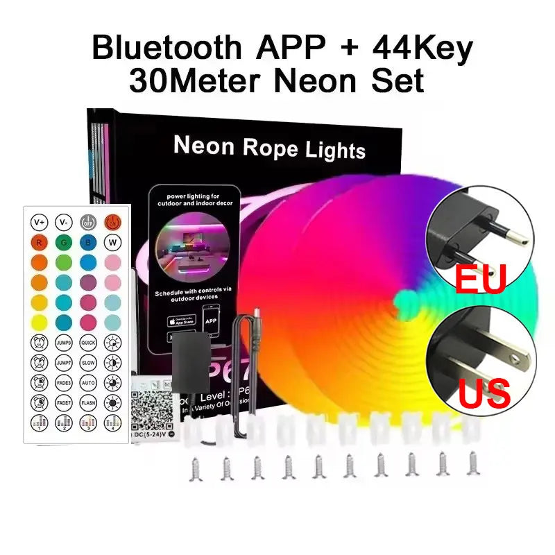 ruban led néon multicolore rayures horizontales moderne clips fixation bluetooth adaptableextérieur