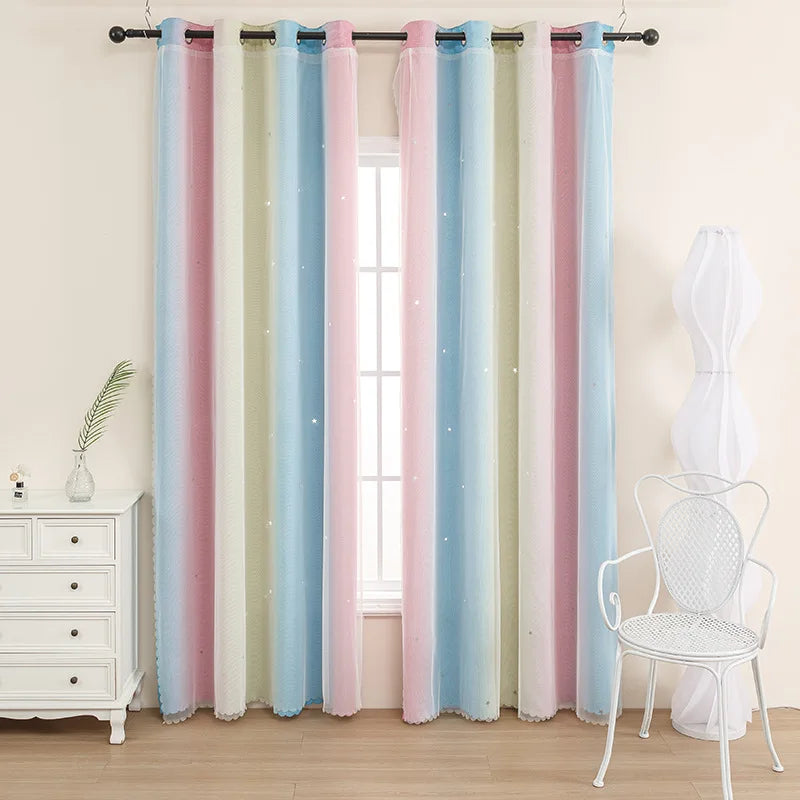 rideau polyester bleu rose rayures pois blancs moderne salon chambre hospitalière