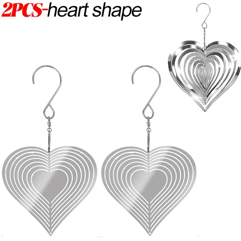 mobiles vent argentés spirales coeurs modernes decoration exterieur cloches rondes