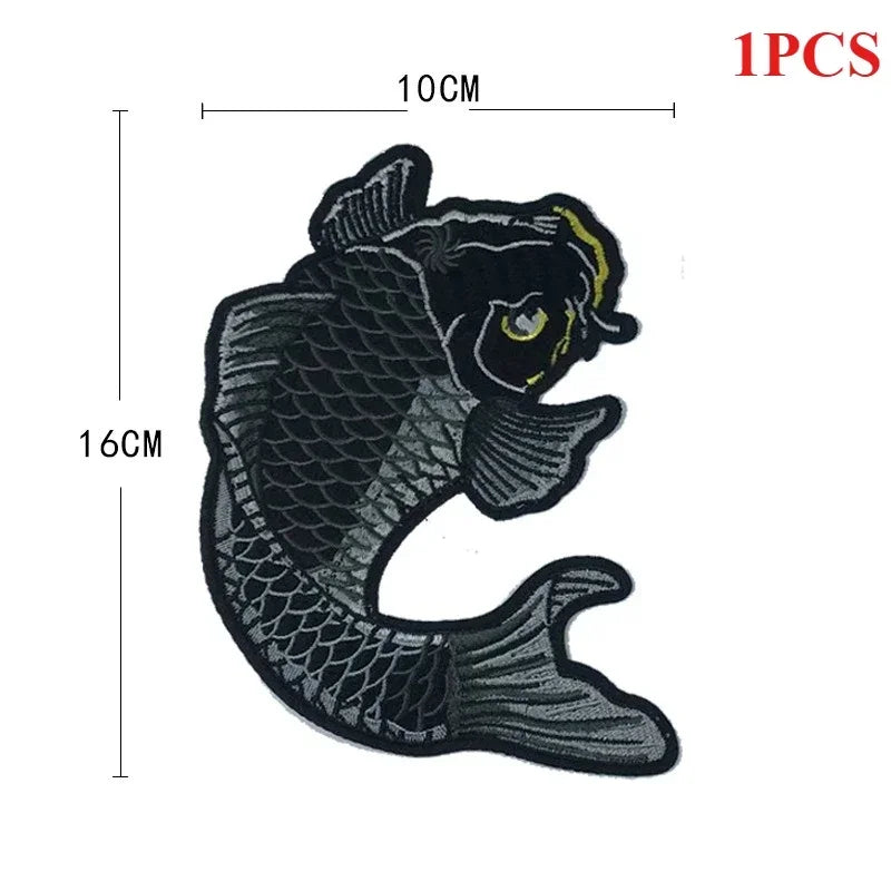 patch brodé poisson koi noir ecailles traditionnel asiatique coton polyester diy personnalisable