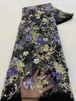 tissu dentelle floral sequins multicolore brodé polyester coton translucide robe mariage paillette couture environnementalité