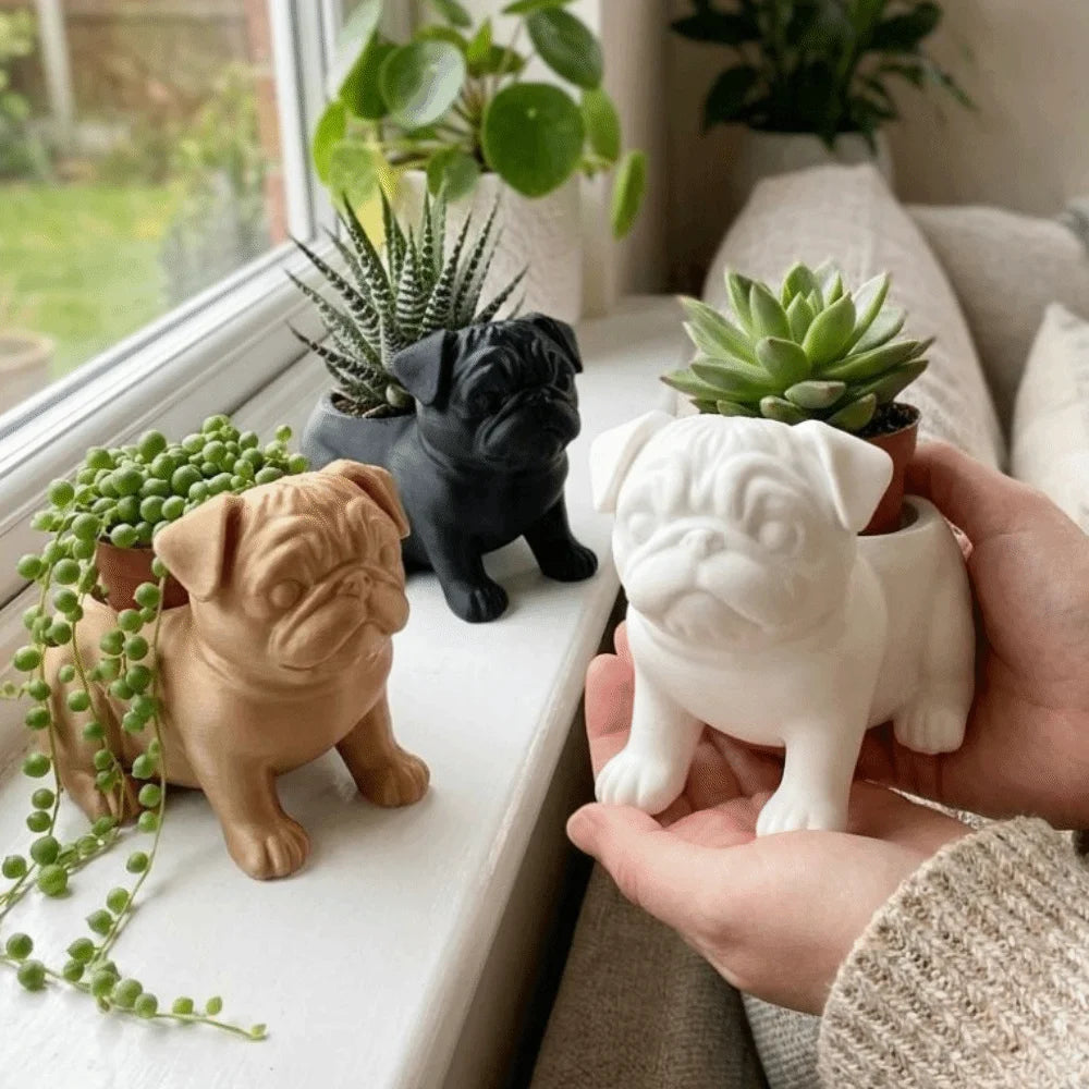 pots fleurs forme chien noir blanc marron texture mat moderne succulentes decoration intérieure