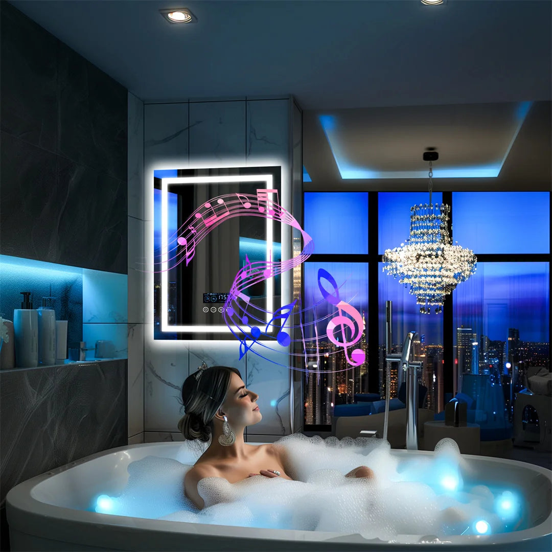 miroir lumineux moderne marbre blanc noir antibuée led bluetooth défog couleurs