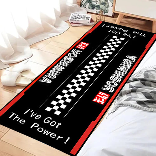tapis garage moto noir blanc rouge antidérapant intérieur sportif logo yoshimura moderne maison