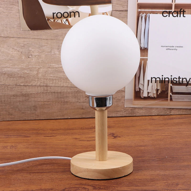 abat jour moderne boule table blanc opac transparent verre base bois câble électrique table