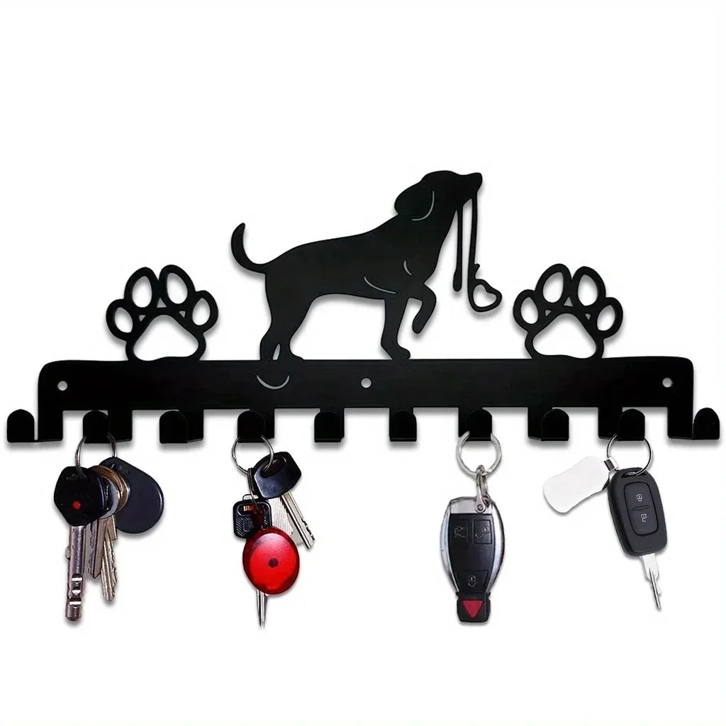 porte clefs mural noir silhouette chien pattes moderne decoration maison objet decoratif