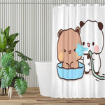 rideau douche panda dessin animé mignon blanc bleu opacité moderne