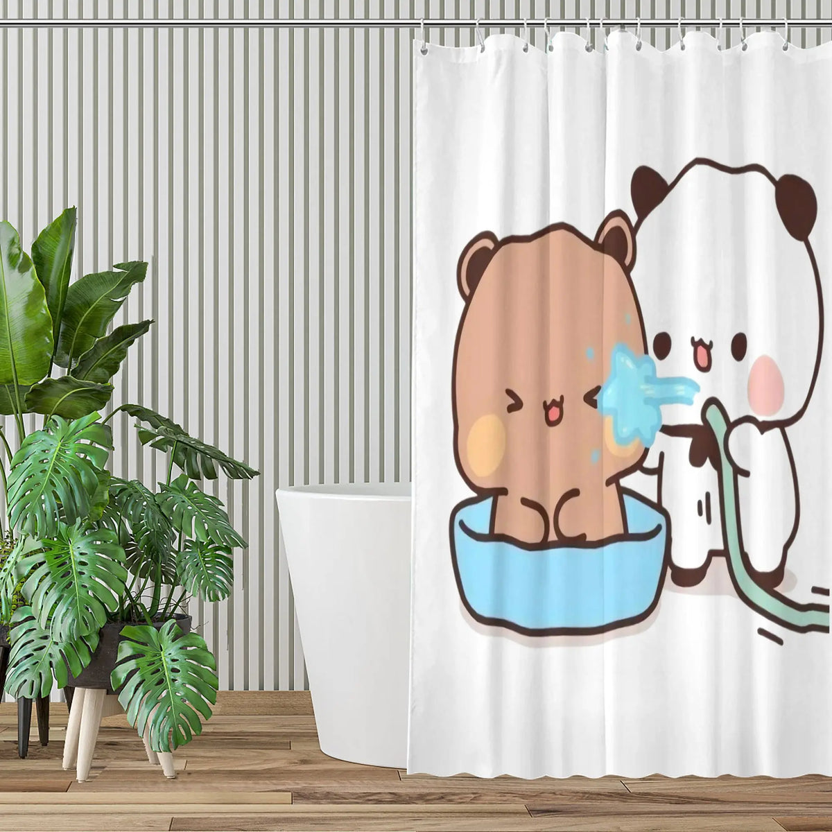 rideau douche panda dessin animé mignon blanc bleu opacité moderne