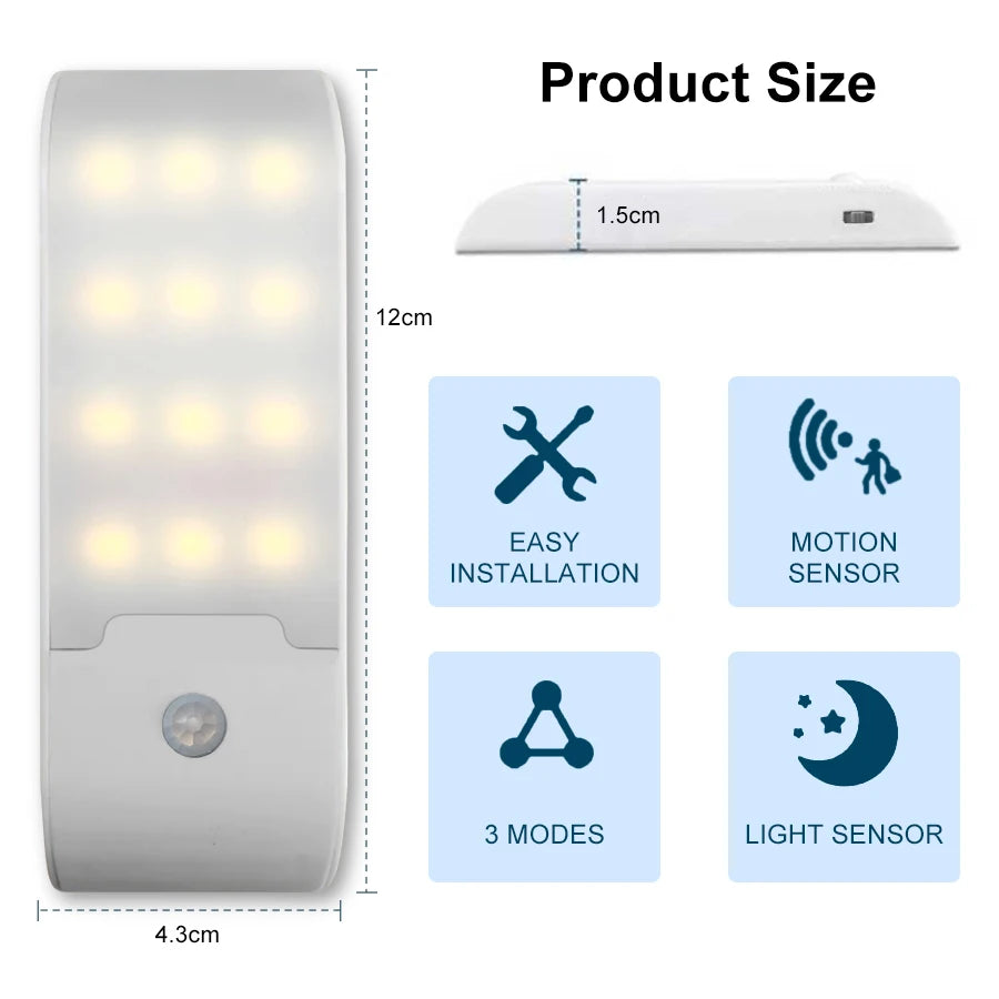 lampe led rechargeable adhésive capteur mouvement modes indicateur charge moderne blanc
