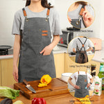 tablier cuisine toile gris classique boucles métalliques poches avant arrière adjustable