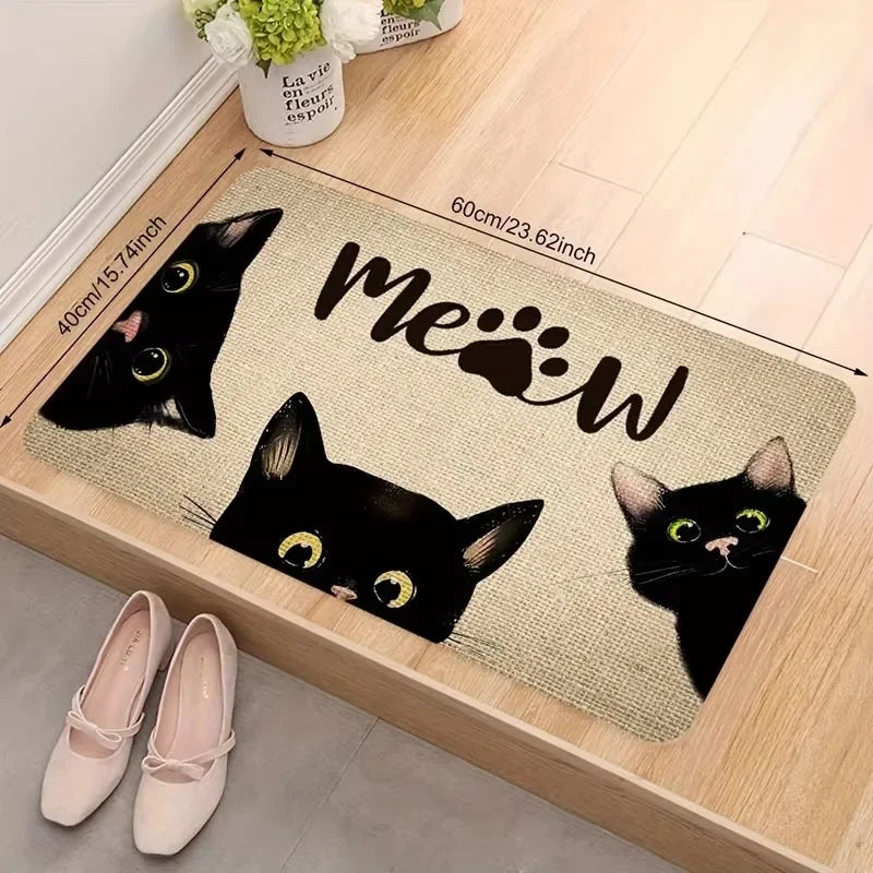 tapis entrée moderne imprimé chat texturé beige noir blanc 40x60cm imperméable