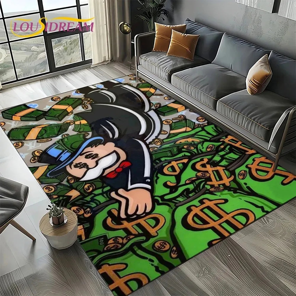 tapis sol enfant dessin animé personnages dollars décoration salon chambre tapis poil court multicolore