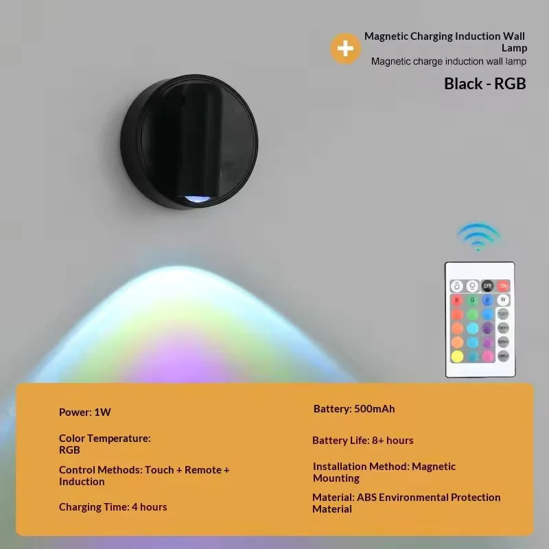 Spot lumineux led noir blanc rechargeable usb adhésif tactile couleur infrarouge moderne minimaliste