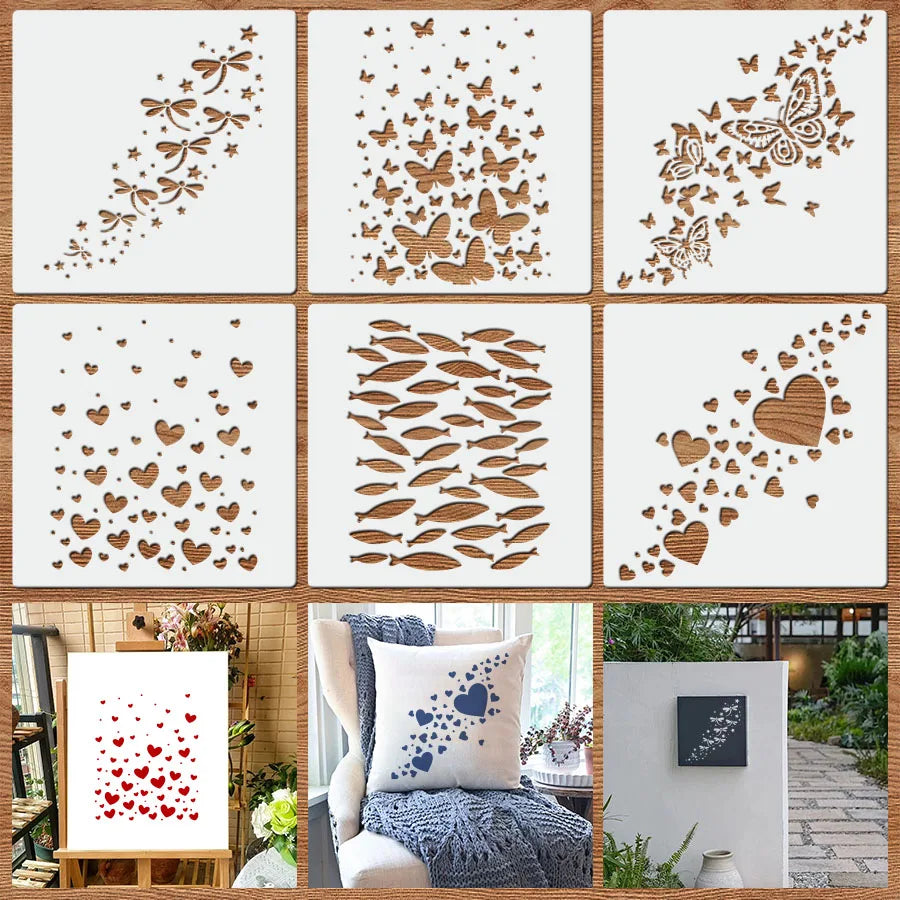 stencils blanc coeurs papillons moderne poissons libellules décoratifs jaune bleu rose