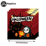 serviettes papier halloween motifs citrouille fantôme crâne main ensanglantée sorcière chauve souris cocktail