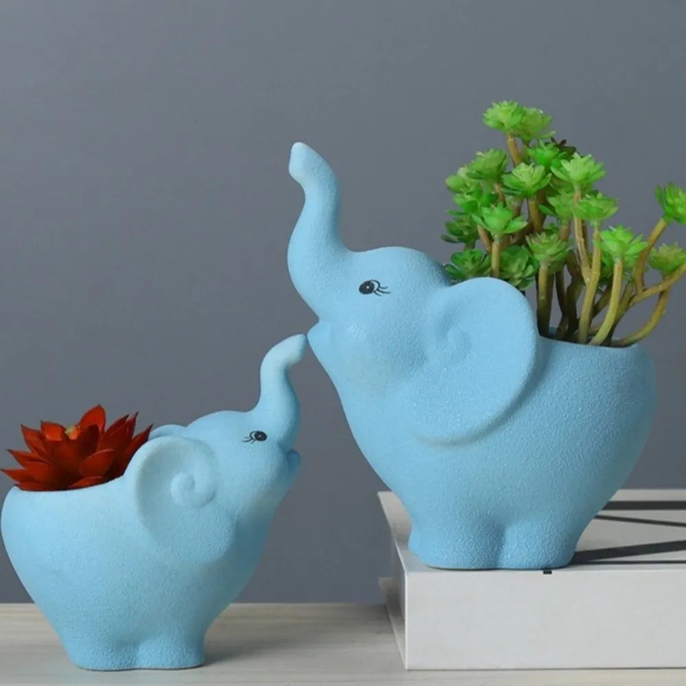 pots jardin éléphant noir bleu blanc jaune porcelaine moderne decoratif succulentes minimaliste mignon adultes