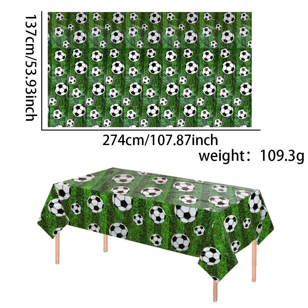 champ football table décor anniversaire enfant motif joueur ballon doré(hexagones) vert noir blanc