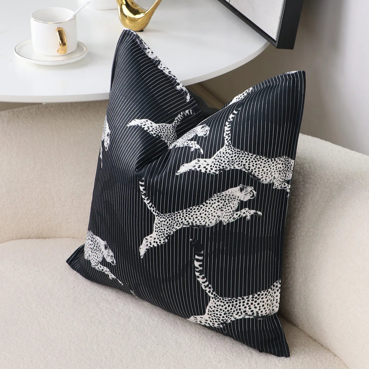 coussin imprimé léopard noir rayures moderne adhésif 100 polyester 40x40cm décoration maison commerciale voiture