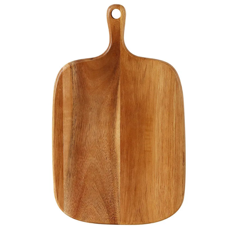 planche découper bois rustique plateau service suspendu pain fourchette nappe verte