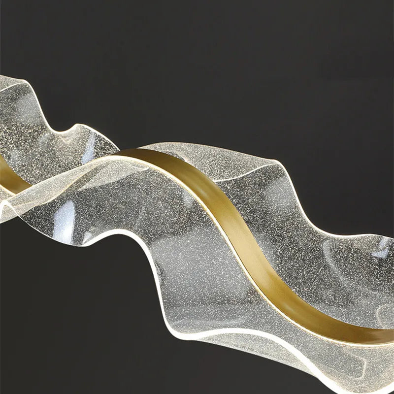 suspension lumineuse moderne élégante blanc translucide doré texture ondulée brillante led 100cm 120cm 150cm