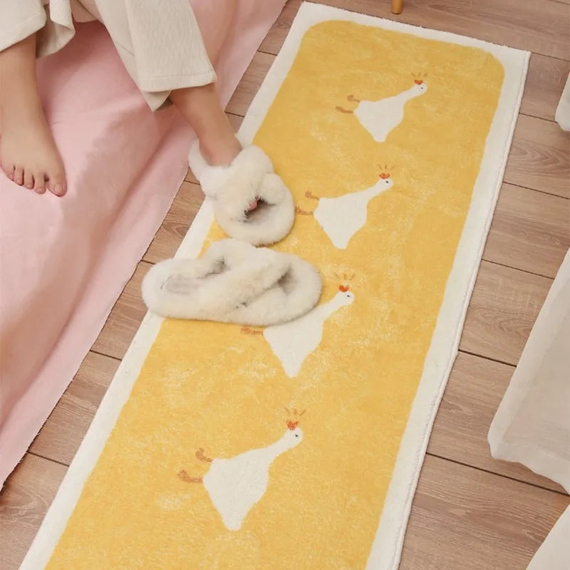 tapis moderne jaune oiseaux blancs texture douce résistant antibactéries entrée bain yoga