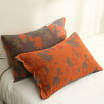 taies d'oreiller coton fleur vintage bleu orange gris décoration lit non toxique écologique