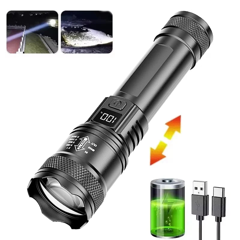 lampe torche rechargeable led noire aimantée rotative camping 10w intense modifiable moderne robuste