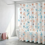 rideau douche étoiles mer coquillages motifs pois translucide moderne marin crochets métalliques blanc bleu