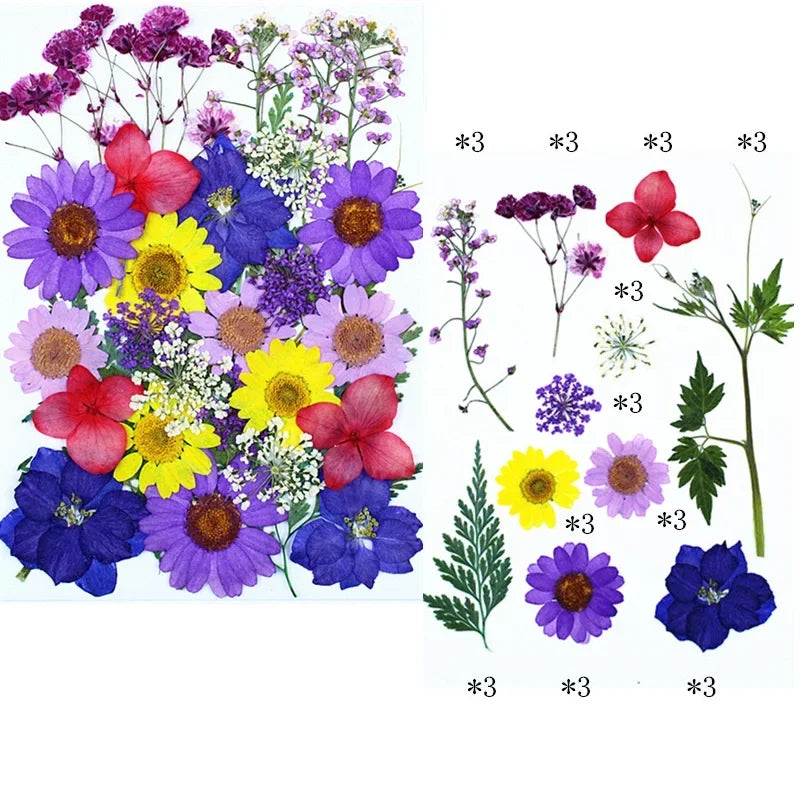 fleurs séchées composition artisanale violet bleu rose blanc vert décoration uv epoxy fills bijoux