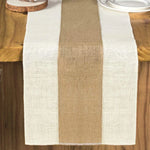 nappe rustique jute beige marron bords lisses texture automnale feuilles séchées chandelles blancs