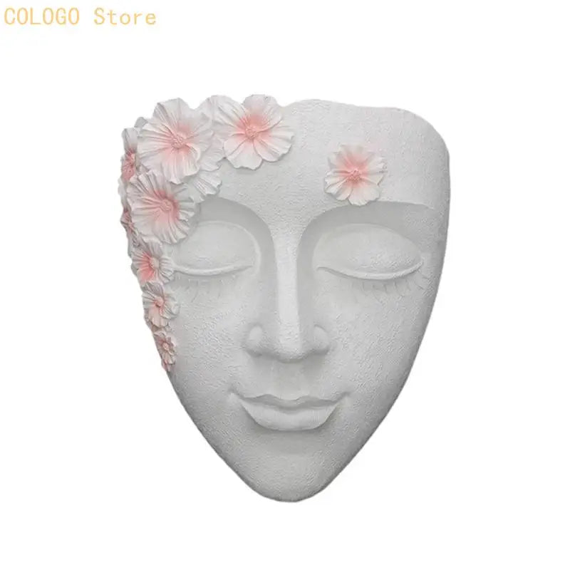 jardinière murale masque sculptural blanc fleurs relief opacité artistique fixation œilletsextérieurintérieur