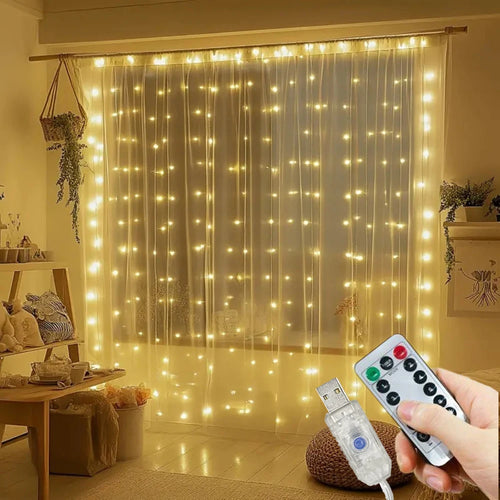 guirlande lumineuse led rideau décoration intérieur mariage fête télécommande usb blanc chaud multicolore