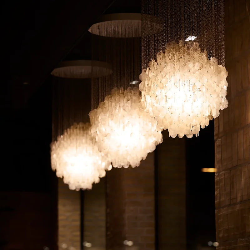 lustre suspension moderne coquille capiz blanc translucide salon salle manger cuisine