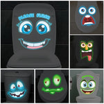 stickers toilette visage souriant yeux grands ouverts cartoon lumineux adhésifs salle bain bleu blanc