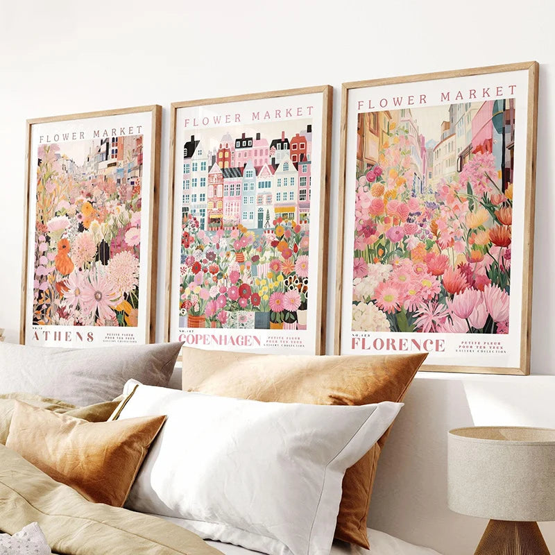 affiches illustration fleurs villes textes multicolores moderne sans cadre salon chambre