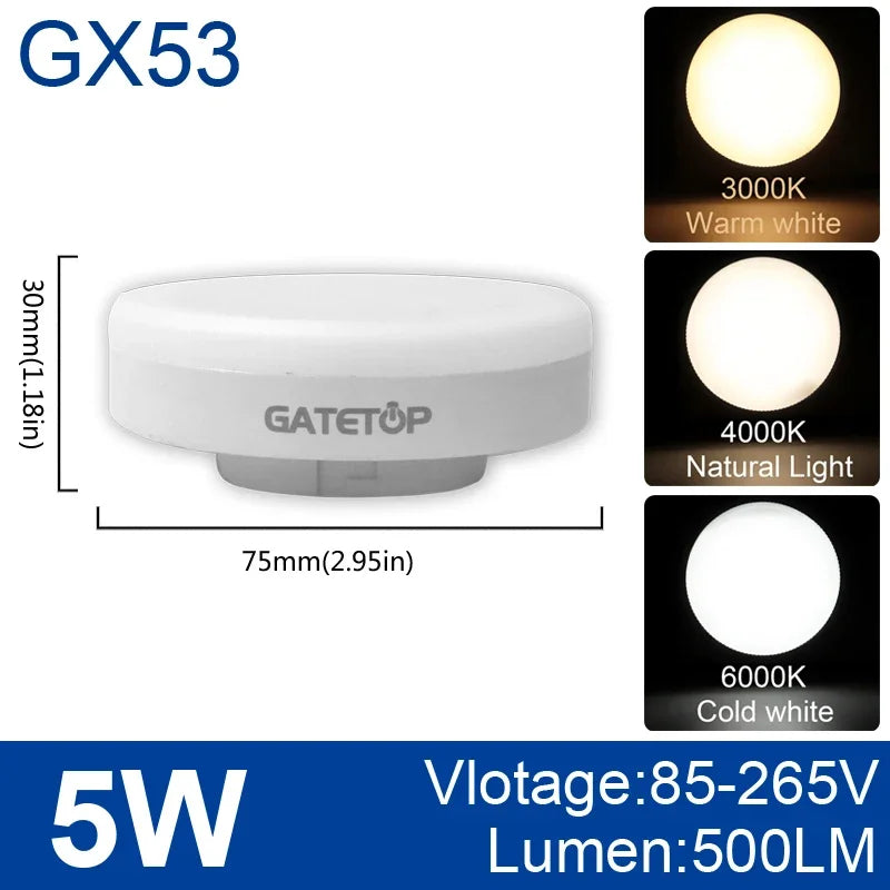 ampoule led 5w 7w 9w 12w 15w blanc chaud neutre froid base gx53 moderne