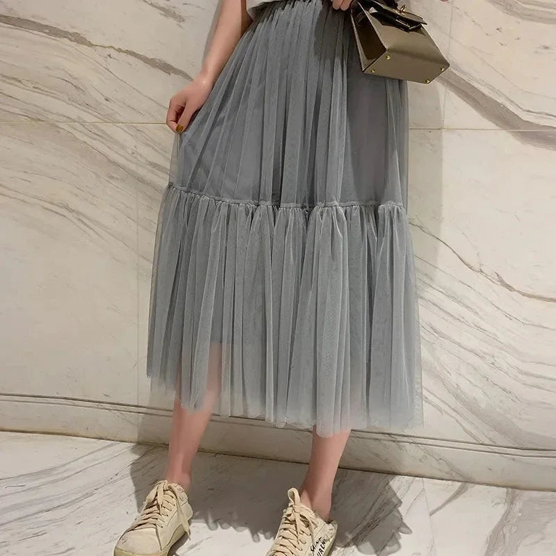 jupe vert olive tulle transparent plissée moderne femme mi mollet