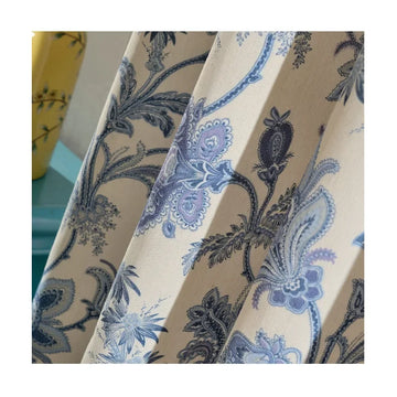 rideaux fleuris polyester toile jouy classique crème bleu intégré français chambre salonhôtel