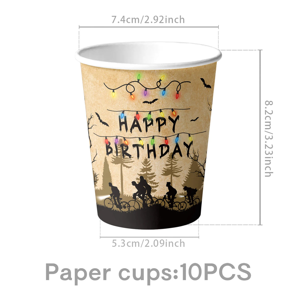 décoration fête anniversaire silhouettes cyclistes arbre guirlande lumineuse happy birthday friends don't lie nappe