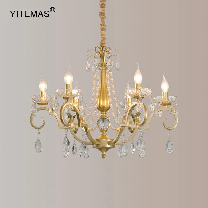 lustre doré baroque cristaux pendus lumières salon chambre transparents classiques