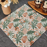 serviettes tissu bohèmes motifs floraux blanc orange rouille vert olive dimensions 33cm 33cm