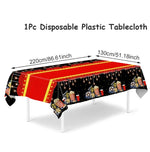 décoration anniversaire thème cinéma assiettes jetables serviettes gobelets nappe guirlande popcorn rouge noir doré